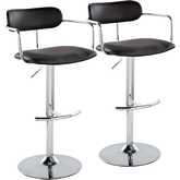 Demi Adjustable Swivel Bar Stool in Chrome & Black Leatherette (Set of 2)